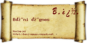 Béni Ágnes névjegykártya